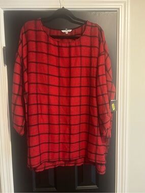 John Mark Red and Black Checked Tunic Top